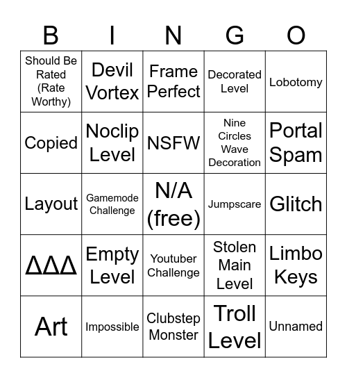 Recent Tab Bingo (Geometry Dash) Bingo Card