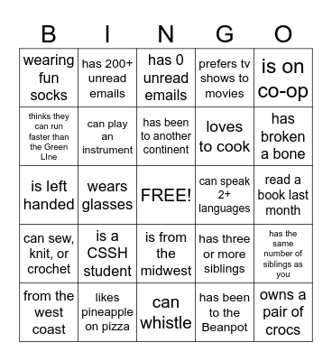 Get to know you BINGO! Bingo Card