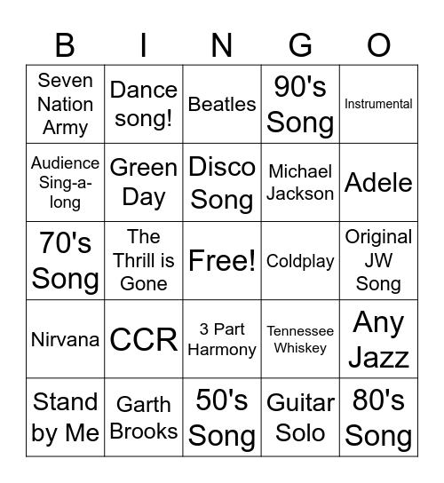 Jam Session Bingo Card
