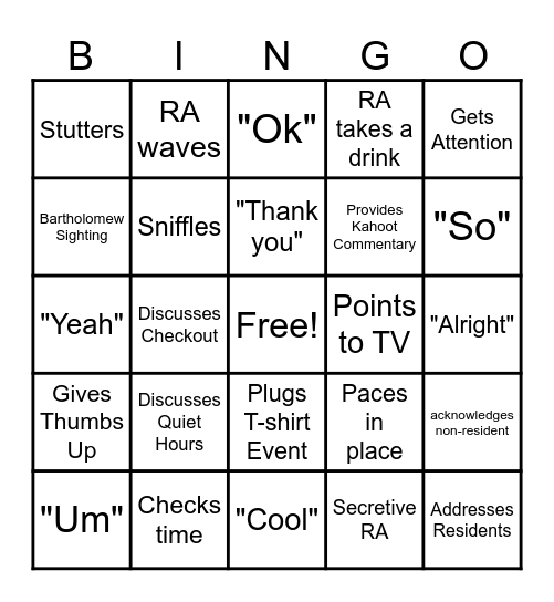 Floor Meeting Bingo Card