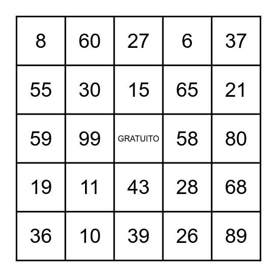 T O M B O L A Bingo Card