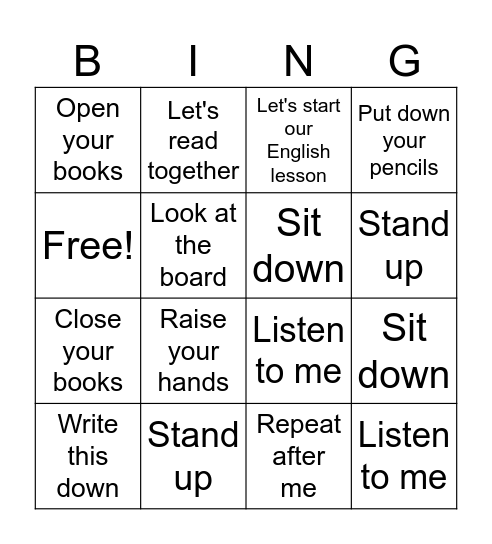 Classroom Expressions! Bingo Card