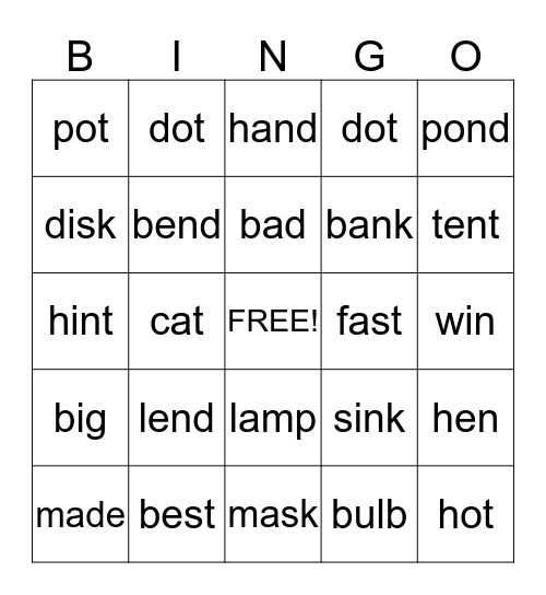 PHONICS Bingo Card
