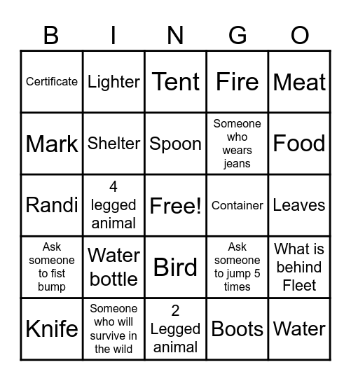 Survival Bingo Card