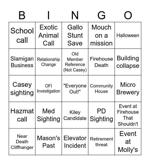 Chicago Fire Season 11 | Tyler Bingo Card