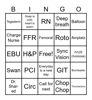 THHBP Cath Lab Bingo Card