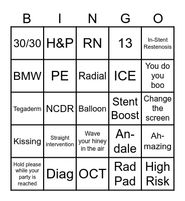 THHBP Cath Lab Bingo Card