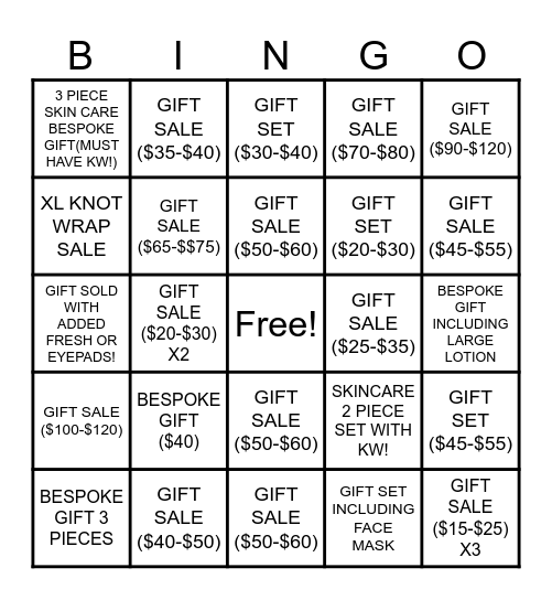 GIFT BINGO! Bingo Card