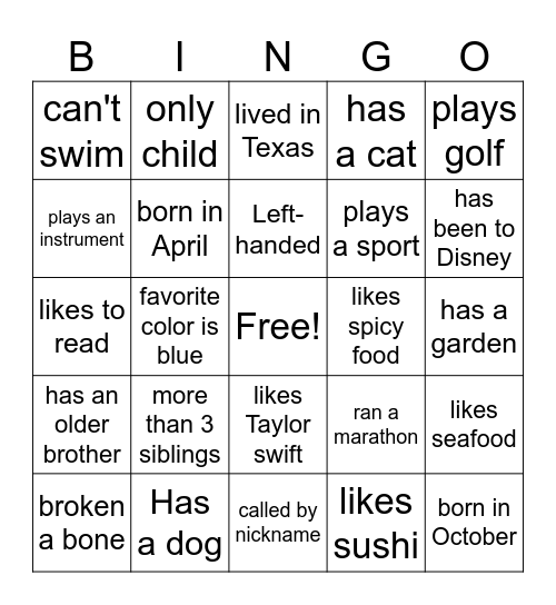 Get to know Bingo Card