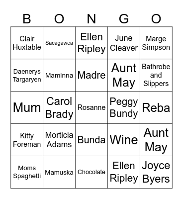 Mom Day Bingo Card
