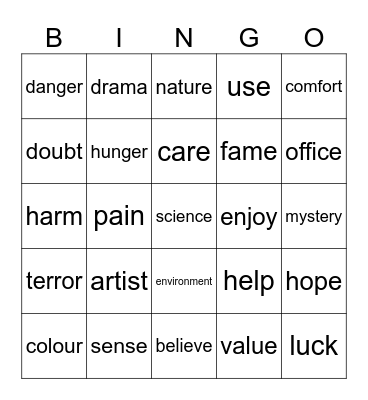 Word formation Bingo Card