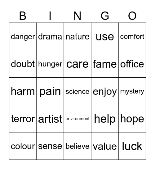 Word formation Bingo Card