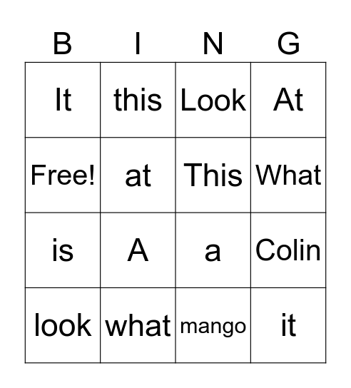 Word Bingo Card Bingo Card