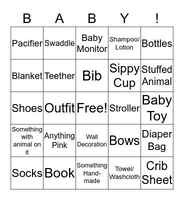 Kaleigh's Baby Shower Bingo Card