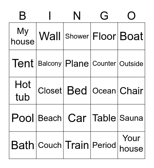 Bucket list Bingo Card