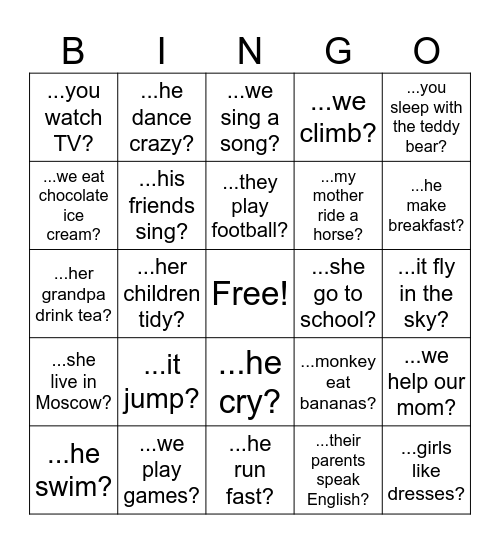 Do/Does Bingo Card