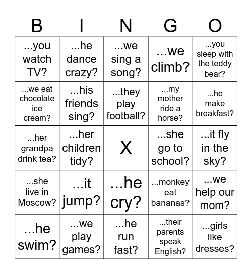 Do/Does Bingo Card