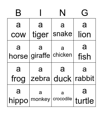 Animals starters Bingo Card