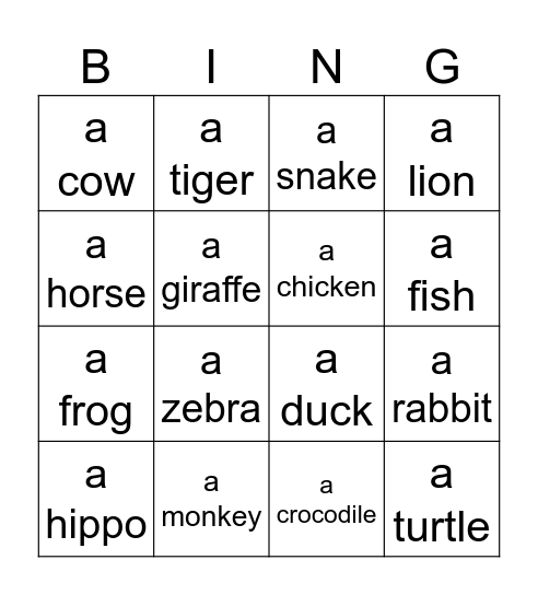 Animals starters Bingo Card