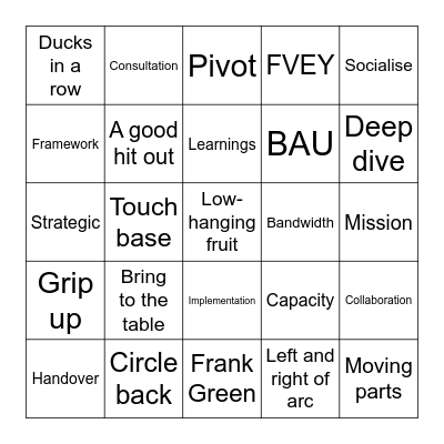 Corporate Lingo Bingo Card