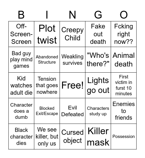 Horror Movie Night Bingo Card