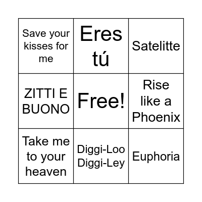 Eurovision Bingo Card