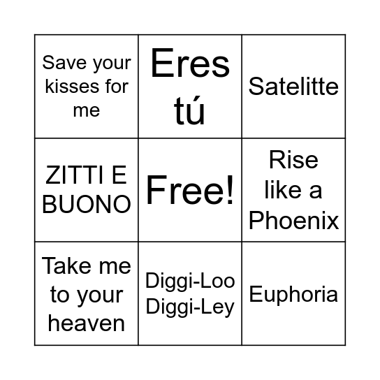 Eurovision Bingo Card