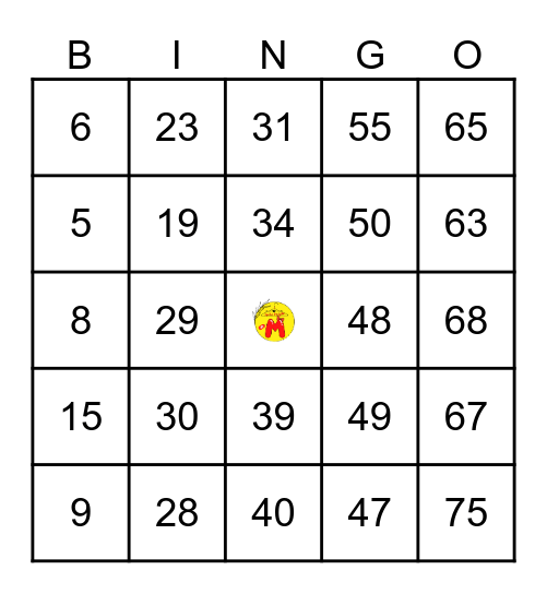Number Bingo 1-75 Bingo Card