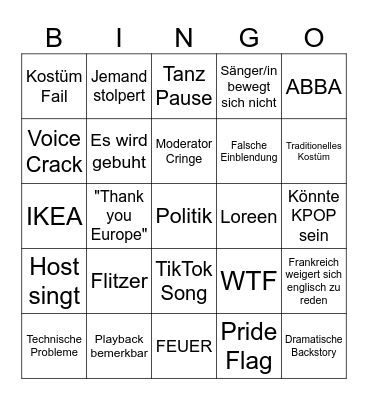 ESC 2024 Bingo Card