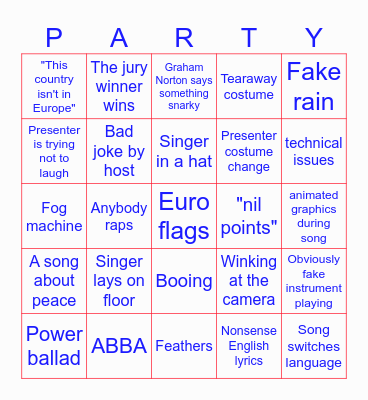 Eurovision 2024 Bingo Card