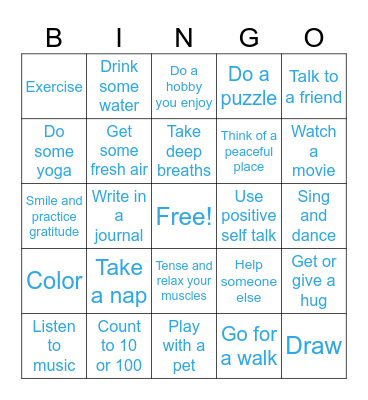 Coping Skills Bingo Card