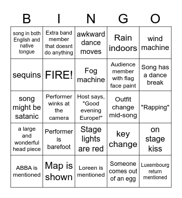 EUROVISION 2024 Bingo Card