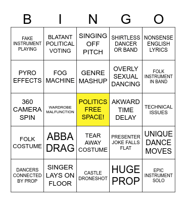 Eurovision 2024 Bingo Card