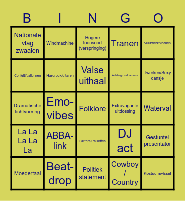 EUROVISION 2024 Bingo Card