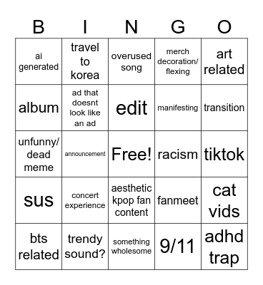 Reels FYP Bingo Card