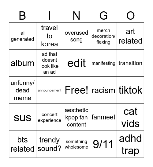 Reels FYP Bingo Card