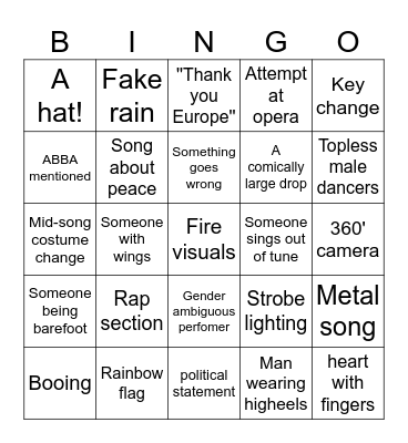 Eurovision 2024 Bingo Card