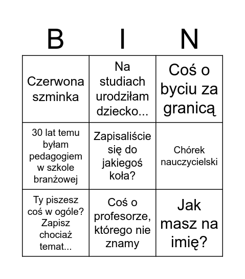 Prof. Kantowicz Bingo Card