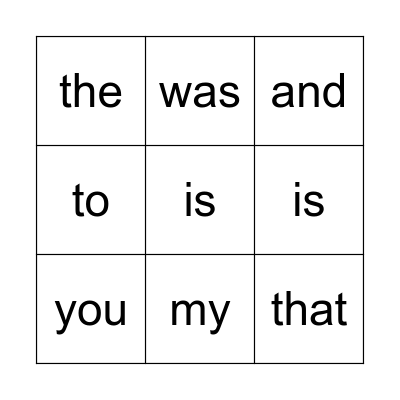 Sight Words Bingo Card