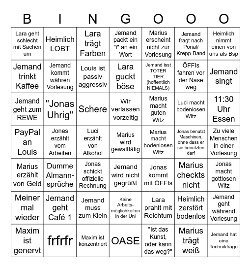 BINGO MIT DER GANG Bingo Card
