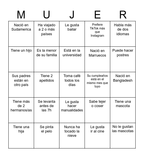 Bingo humano Bingo Card