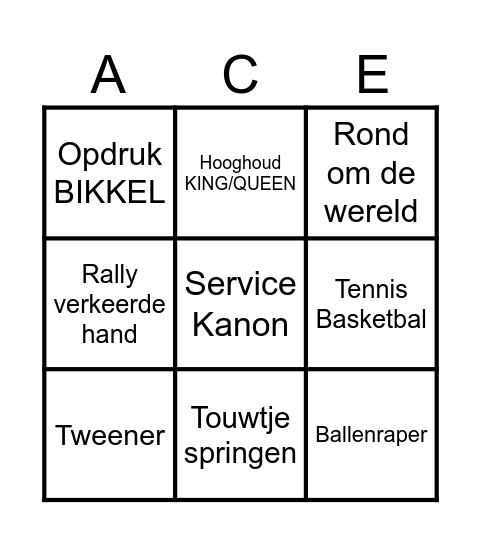 Tennis Bingo Card