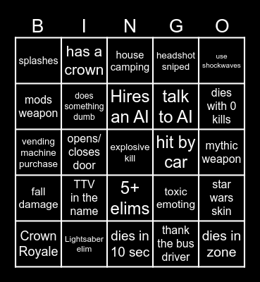 Fortnite Bingo Card