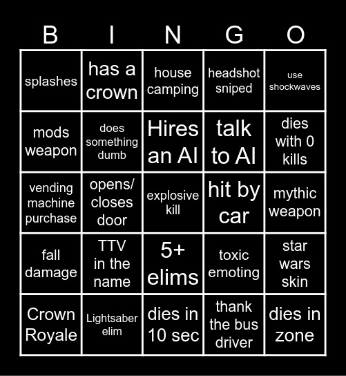 Fortnite Bingo Card