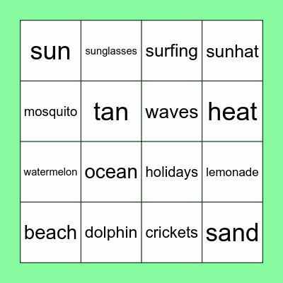 Summer Bingo Card