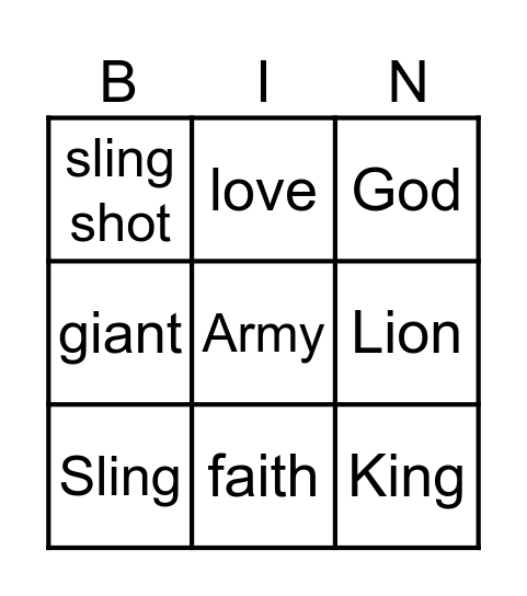 David and Goliath Bingo Card