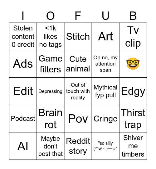 Universal fyp bingo Card
