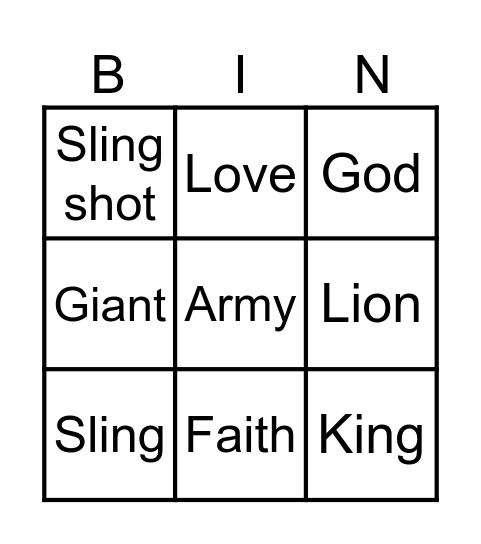 David and Goliath Bingo Card