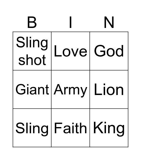 David and Goliath Bingo Card