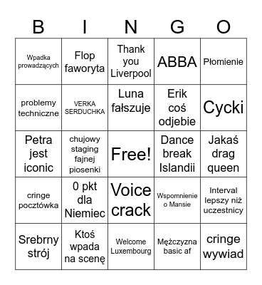 EUROWIZJA 2024 Bingo Card